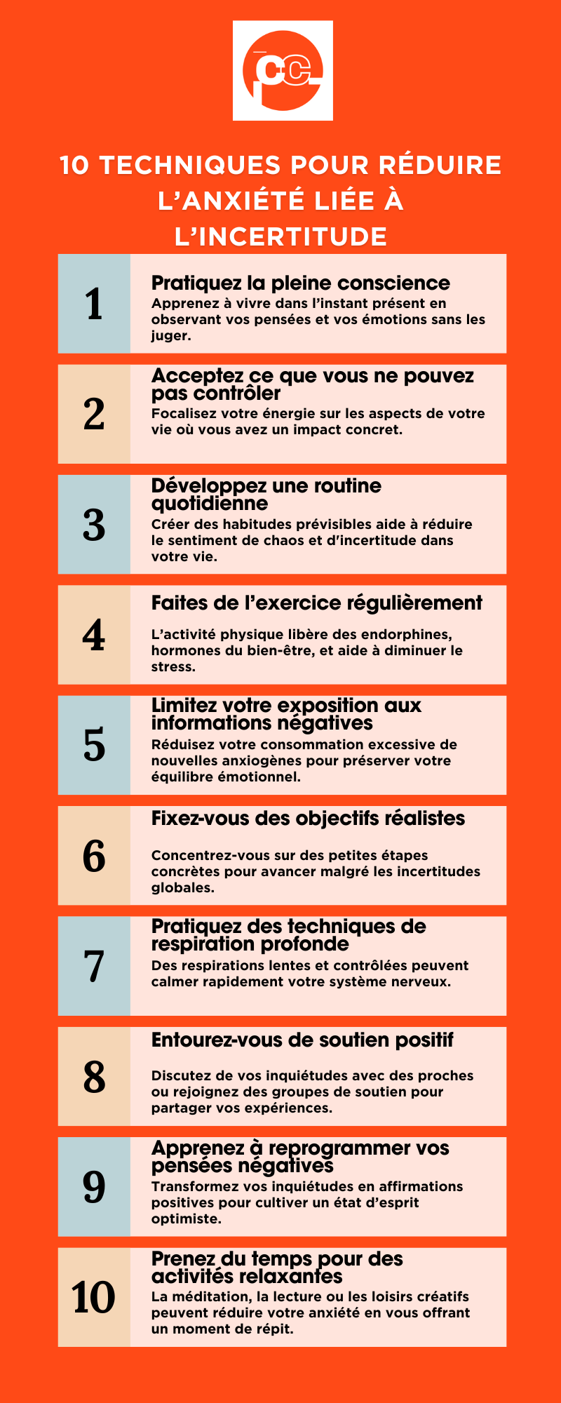 Infographie : 10 techniques pour réduire l’anxiété liée à l’incertitude